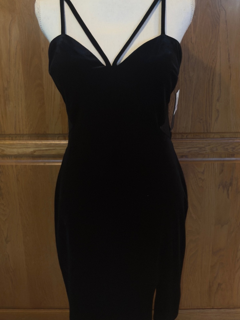 City Studio Black Velvet Double-Strap Slip Dress